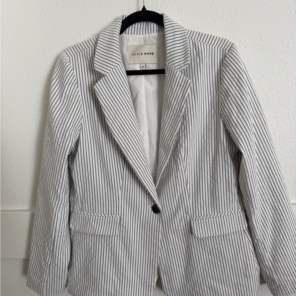 Women's Striped Blazer - Black and White